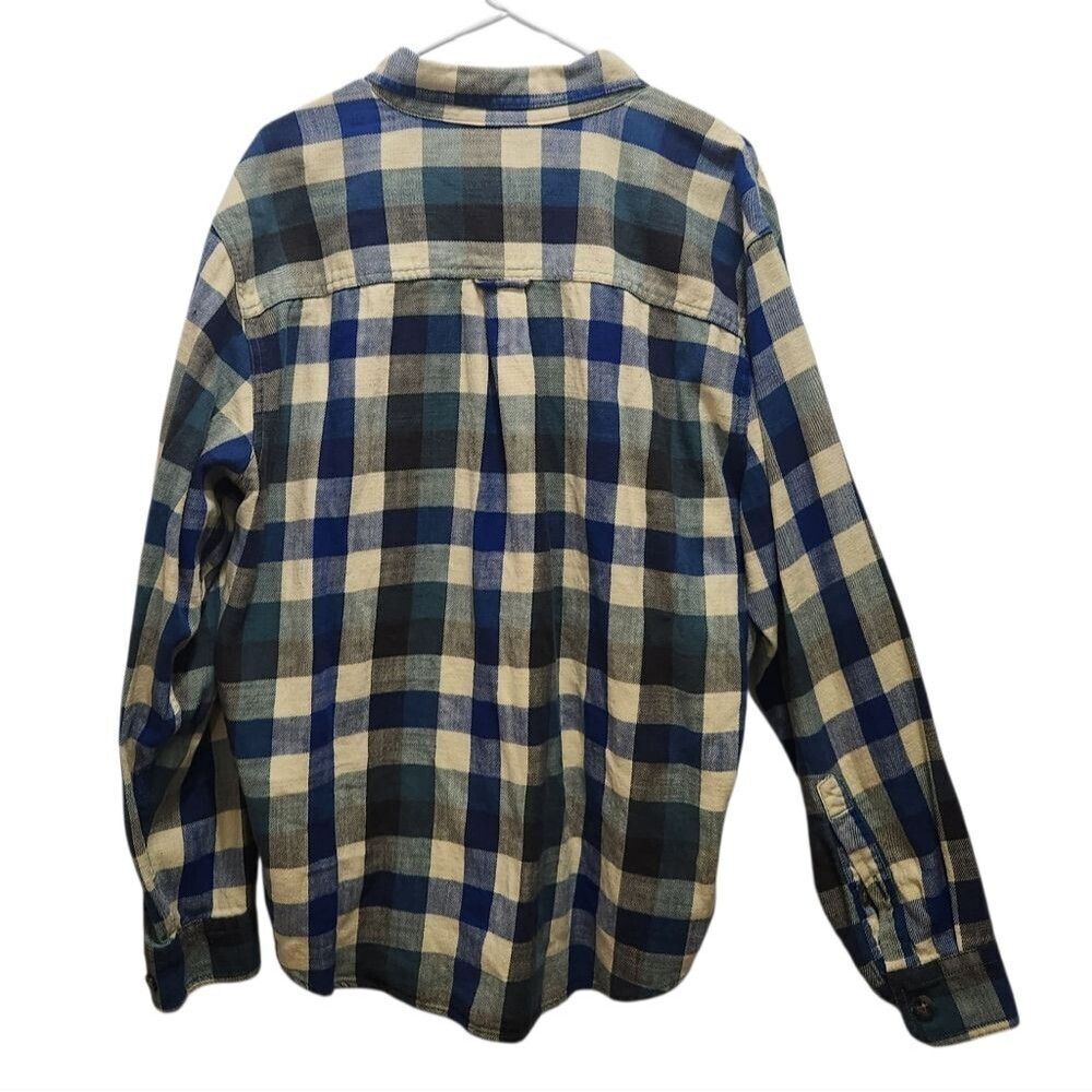 Woolrich Mens XL Plaid Flannel Shirt 100% Cotton Blue Green Outdoor Button Up - Picture 2 of 5
